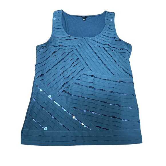 Ann Taylor Large Dark Green Sleeveless Tank Top Iridescent Sequin Ribbed Design - Picture 9 of 13
